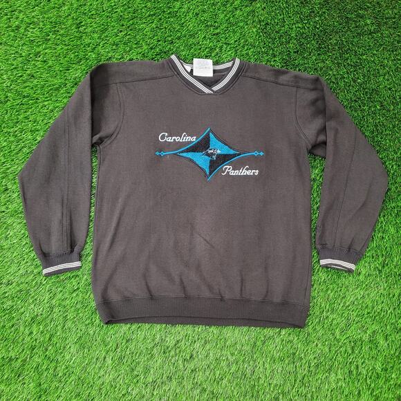 Carolina Panthers Ringer Sweatshirt Women M 22x25 Black Baggy - Picture 1 of 15